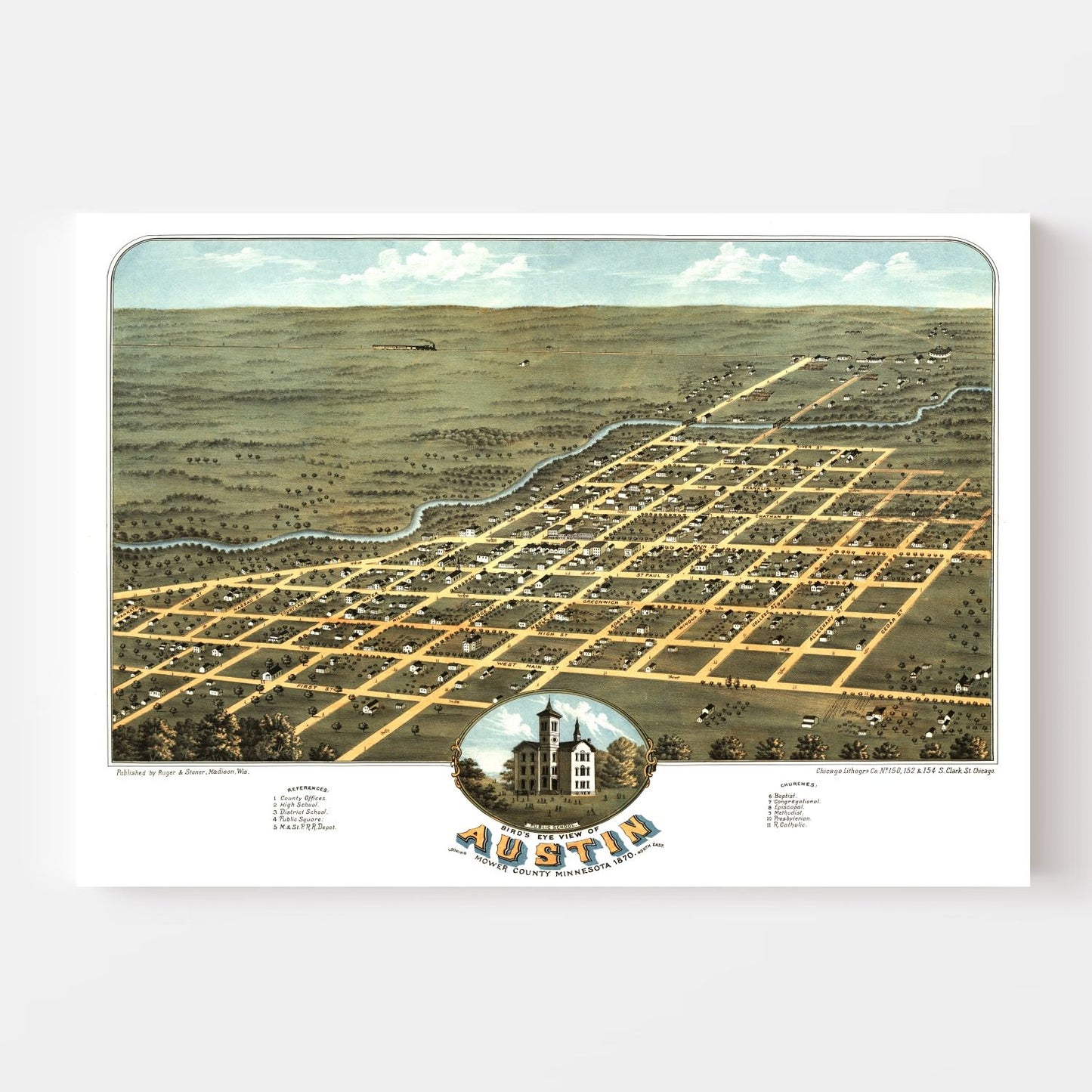 Vintage Map of Austin, Minnesota 1870