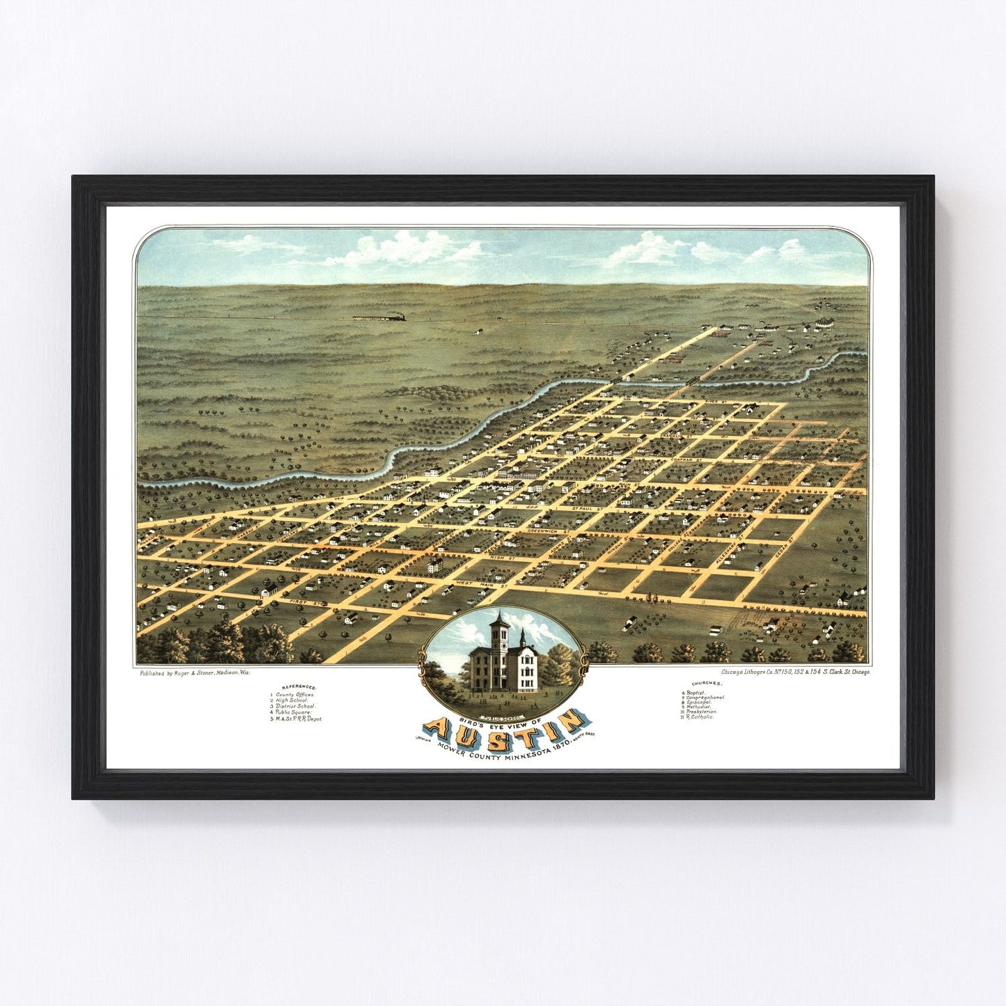 Vintage Map of Austin, Minnesota 1870