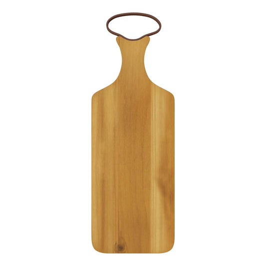 ACACIA WOOD CUTTING BOARD W/HANDLE & METAL ACCENT 17.32 X 5.52 X 0.63"