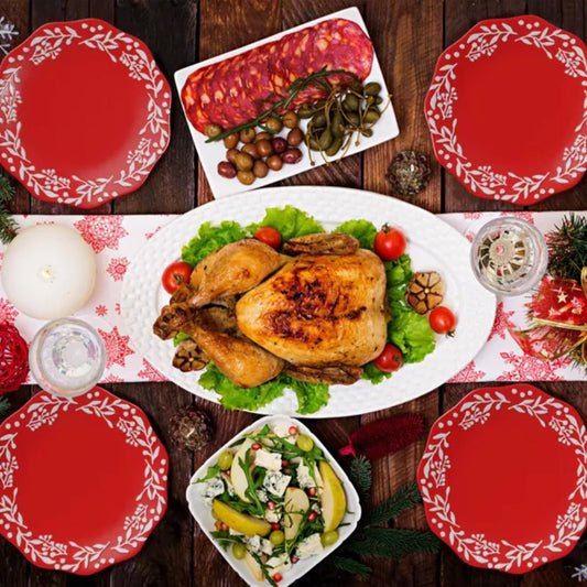 BIANCA MISTLETOE RED & WHITE  SET OF 4 DINNER PLATES 10.75" D  RB