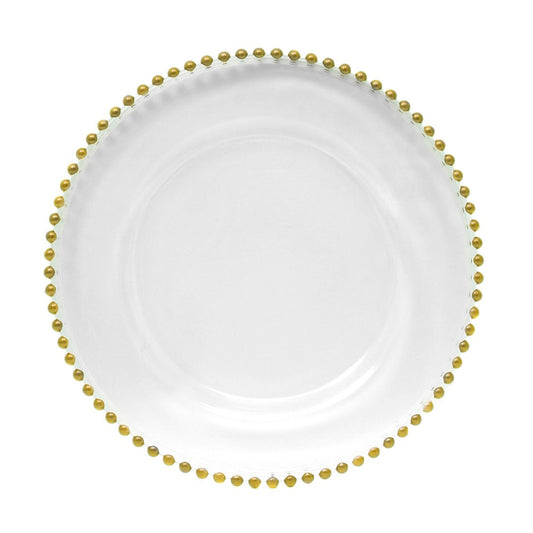 Gold Beaded Glass Charger Plate 13"