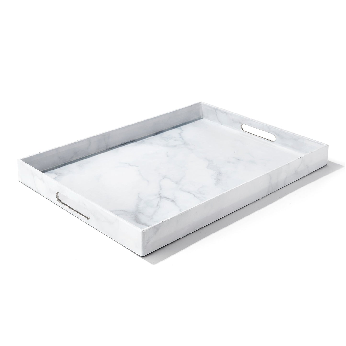 MARBLE FINISH W/SILVER SET OF 2 TRAYS  18 X 12"  19 X 14 nested pack