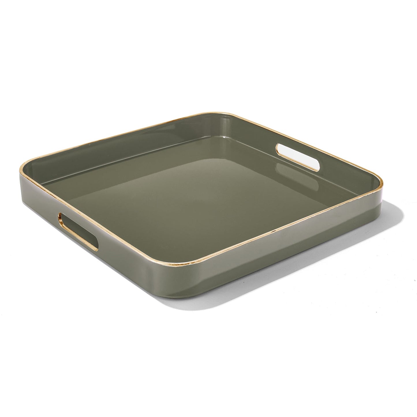 Sage Square Tray Set with Gold Rim, 2 Pieces