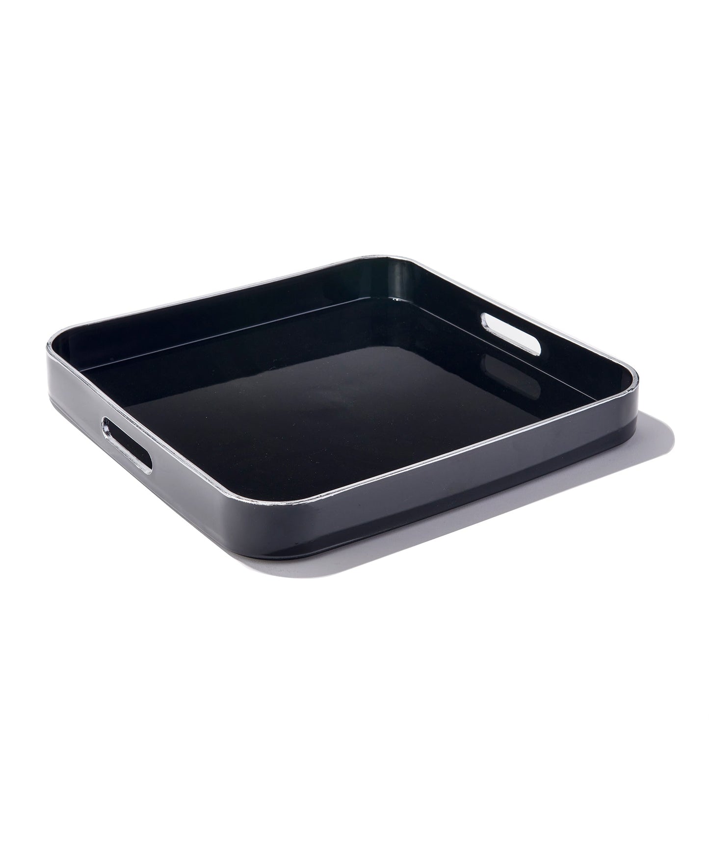 Black Square Tray Set with Silver Rim, 2 Pieces