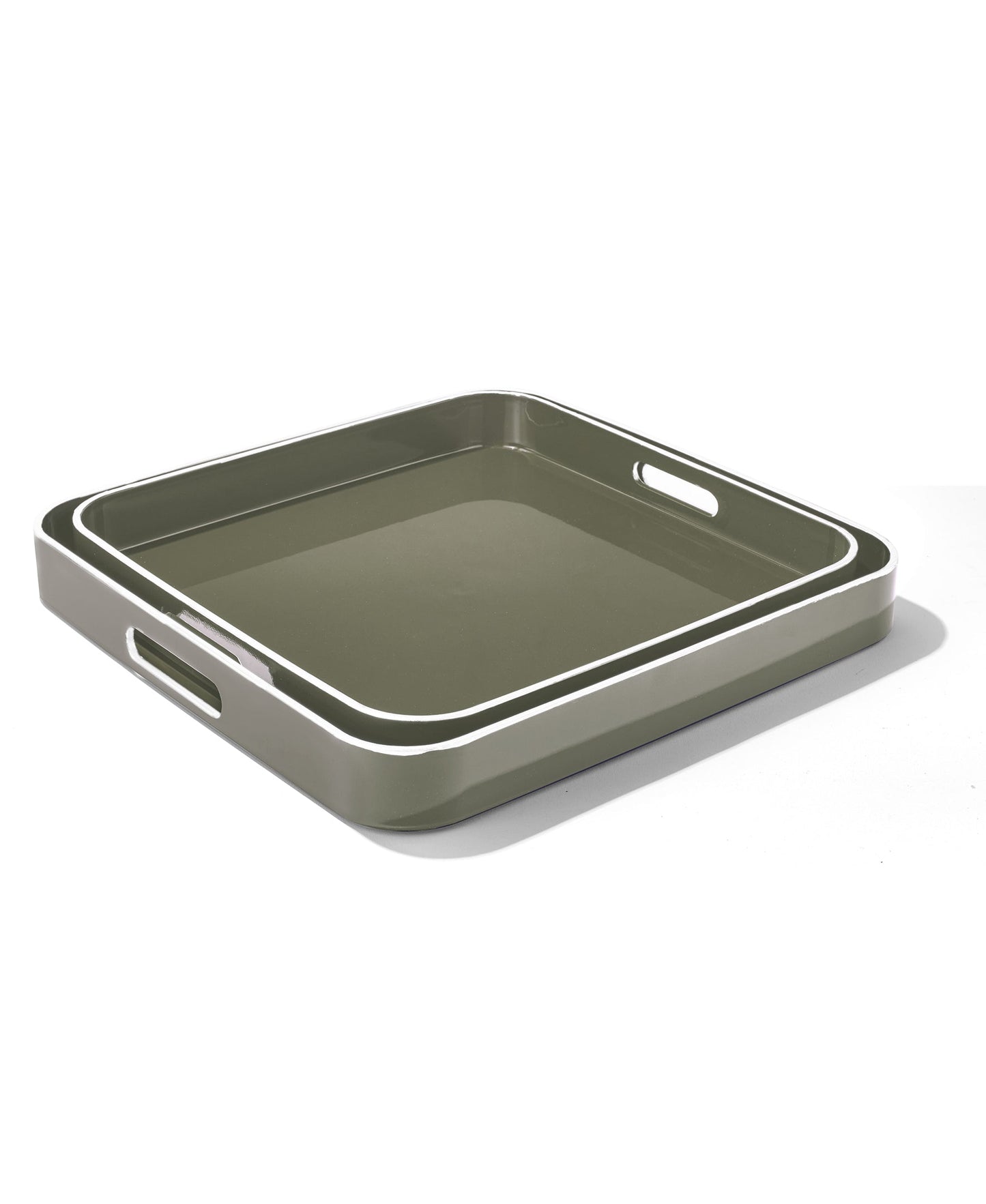 Sage Square Tray Set with White Rim, 2 Pieces
