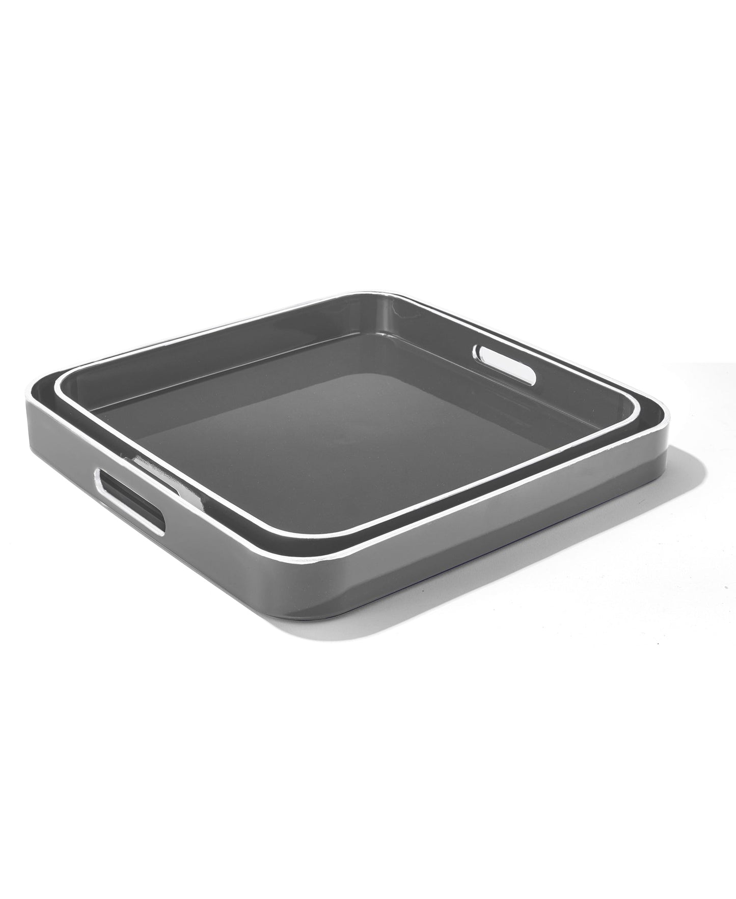 Gray Square Tray Set with White Rim, 2 Pieces