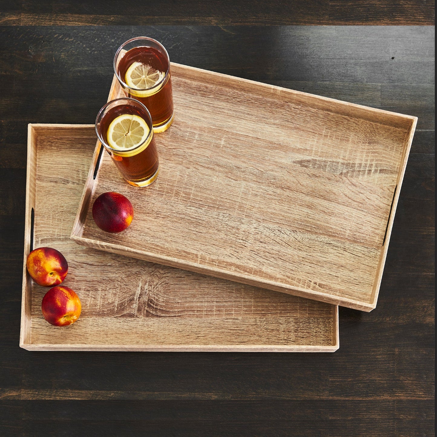 POPLAR FINISH SET OF 2 TRAYS 14X19'', 12 X 18"