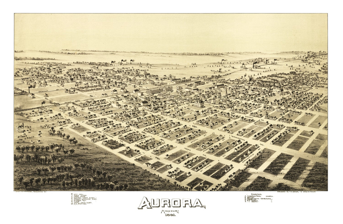 Vintage Map of Aurora, Missouri 1891