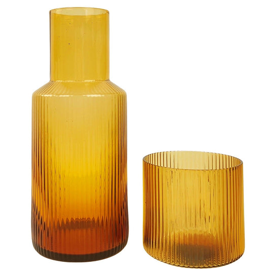 RIBBED AMBER 2 PC CARAFE & CUP SET RB: 28.06oz / 830ml 3.46X8.97"