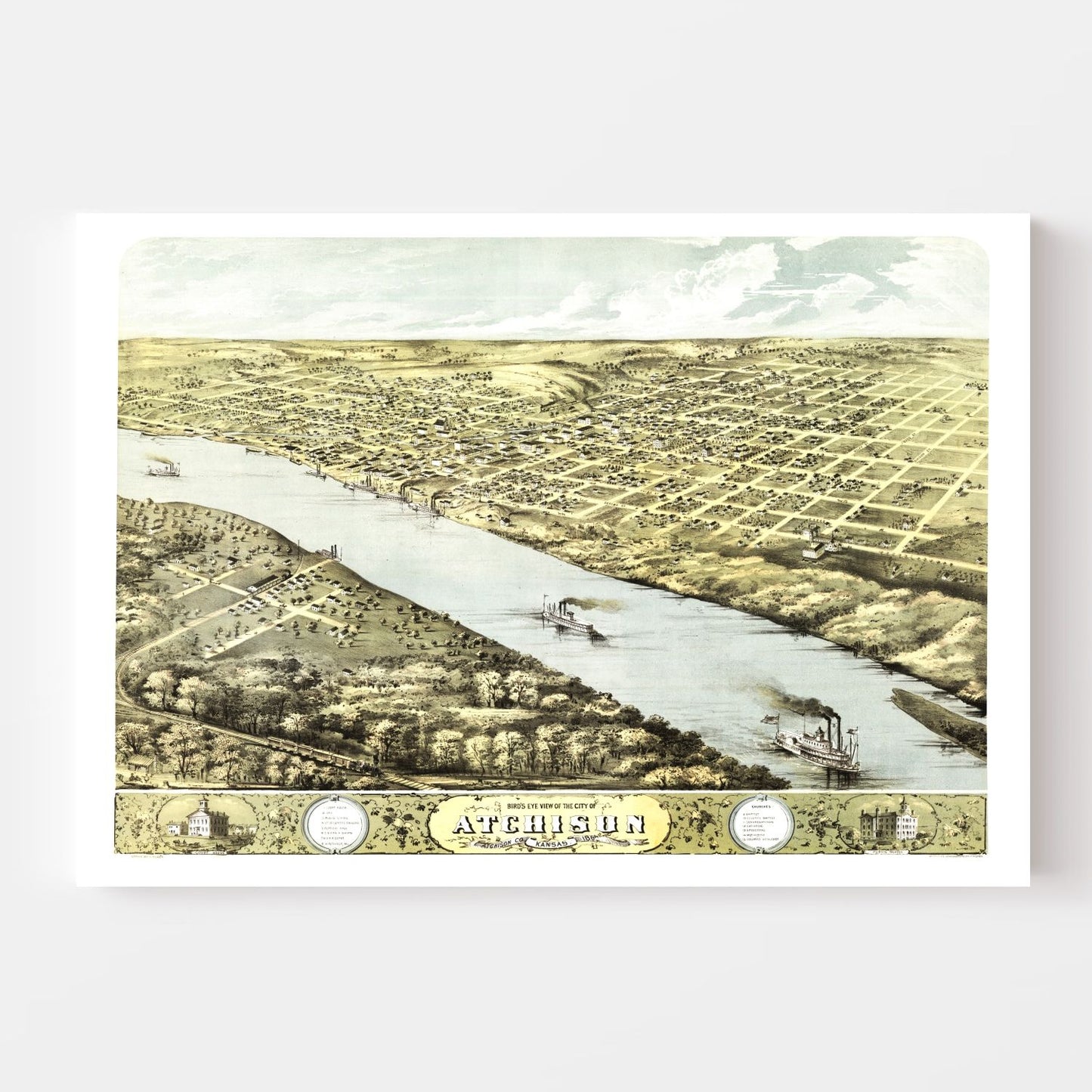 Vintage Map of Atchison, Kansas 1869