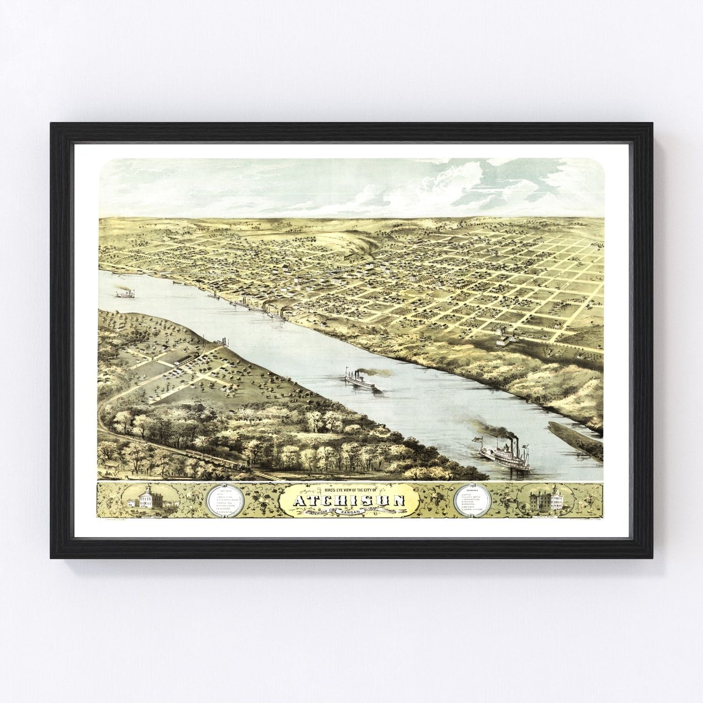 Vintage Map of Atchison, Kansas 1869