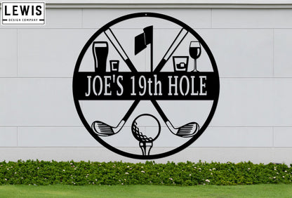 Golf 19th Hole Custom Name Metal Sign | Personalized Golf Bar Decor