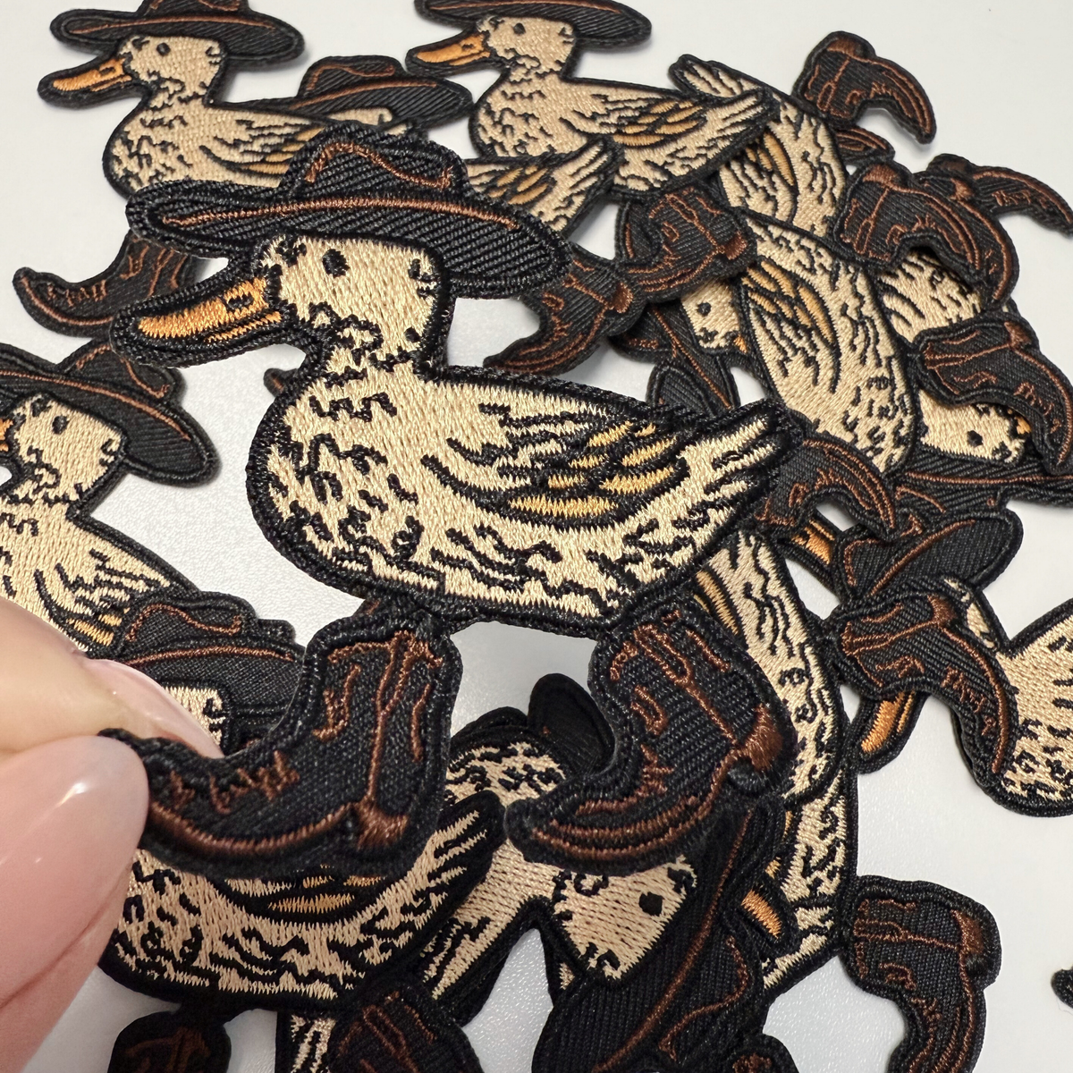 3" Western Duck With Hat & Boots - Embroidered Hat Patch