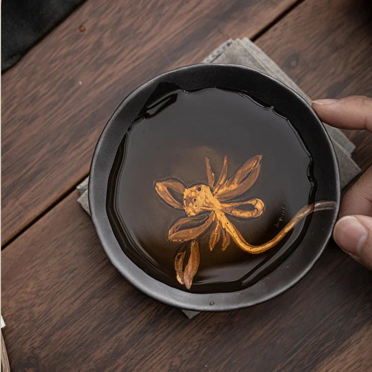 90 ml Wabi-Sabi Ceramic Lotus Tea Cup, Handmade