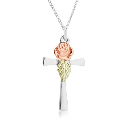 Rose on Cross - Black Hills Gold Pendant