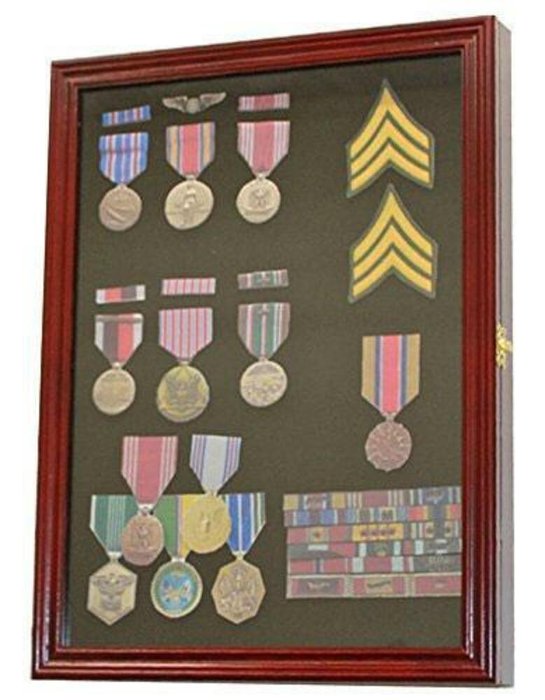 Display Case Wall Frame Cabinet for Military Medals, Pins, Patches