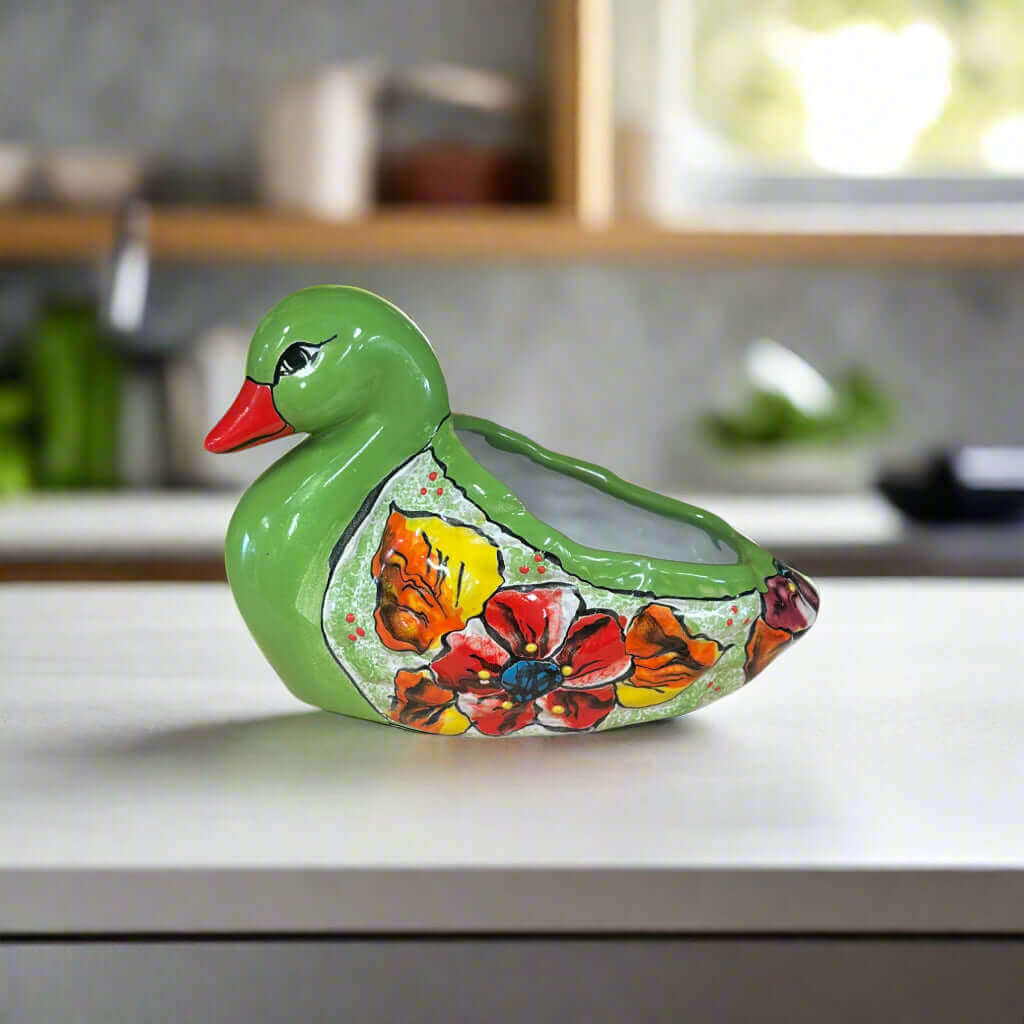 Colorful Talavera Duck Planter | Mexican Succulent Pottery Art