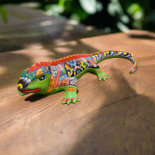 Extra Large Talavera Iguana Statue | Hand-Painted Mexican Ceramic Art