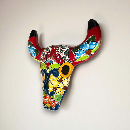 Talavera Bull Skull Wall Decor | Colorful Handmade Longhorn Art