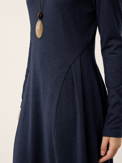 Wool Sculpted Pleats Turtleneck Midi Dress BRIAR