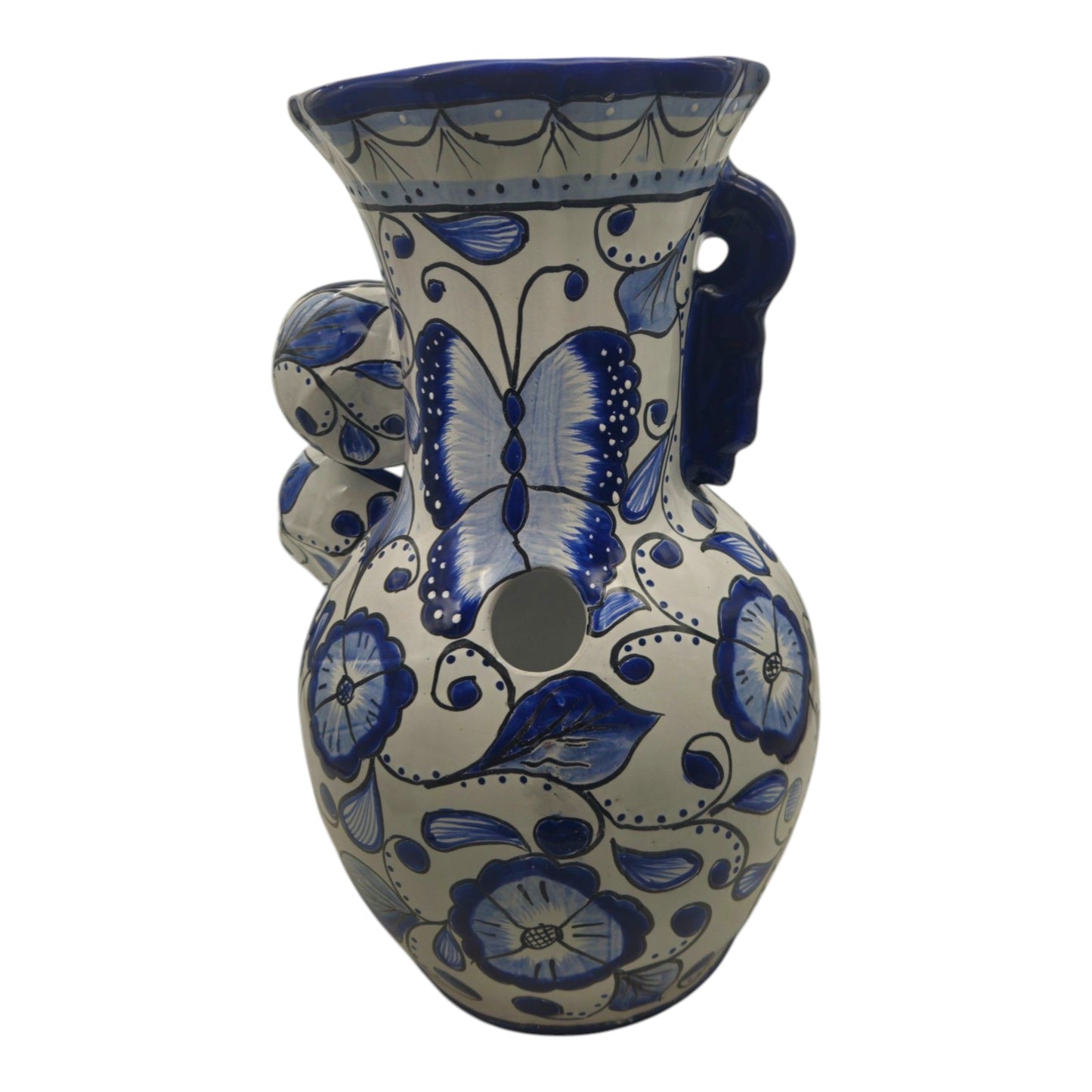 Blue & White Talavera Fountain | Handmade Floral Butterfly