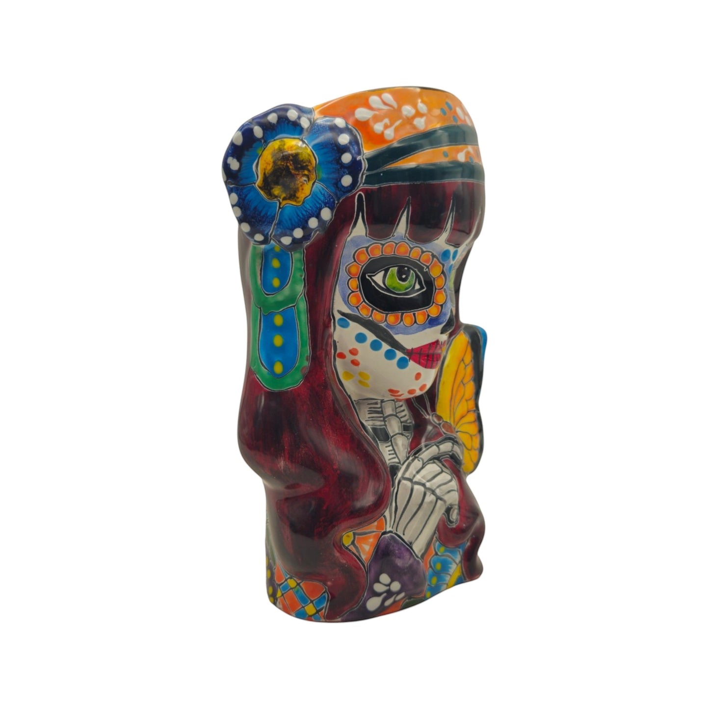 Talavera Butterfly Skull Planter | Colorful Day of the Dead Design