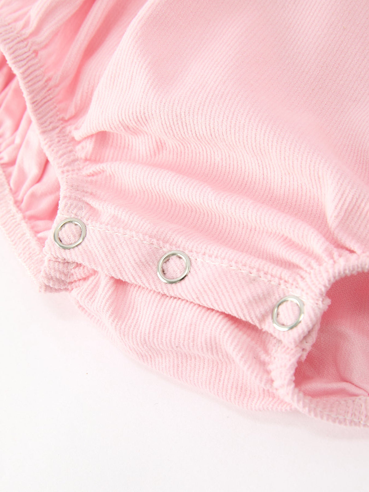 Fall Pink Smocked Baby Girl Corduroy Bubble Romper Peter Pan Collar Floral Detail