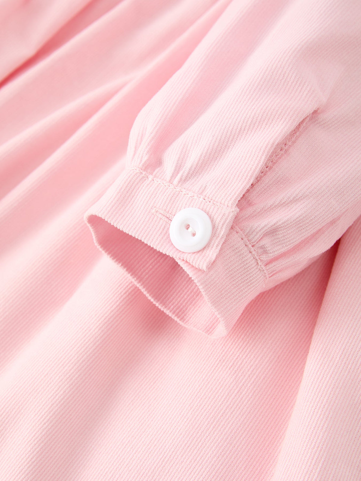 Fall Pink Smocked Girls Corduroy Dress Peter Pan Collar Long Sleeve Floral Detail