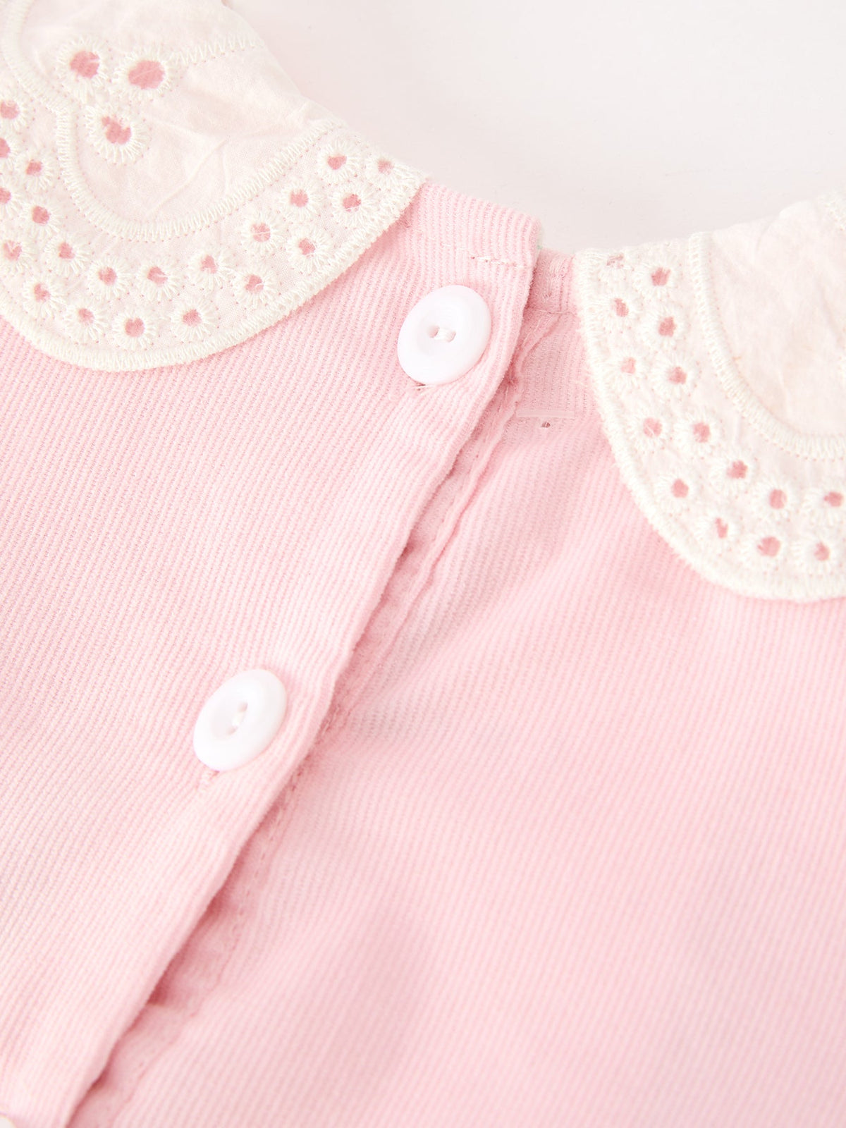 Fall Pink Smocked Girls Corduroy Dress Peter Pan Collar Long Sleeve Floral Detail