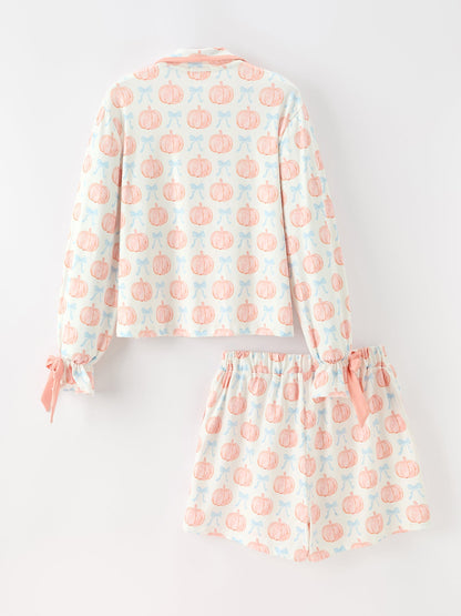 Mommy and Me Fall Pumpkin Print Pajama Set