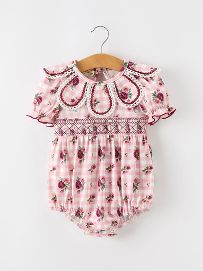 Fall Baby Girls Vintage Smocked Floral Romper