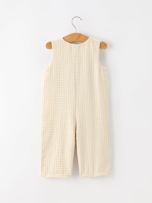 Goose Embroidered Beige Plaid Baby Boys Jonjon