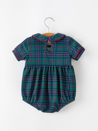 Christmas Baby Boys Plaid Smocked Peter Pan Collar Bubble Romper