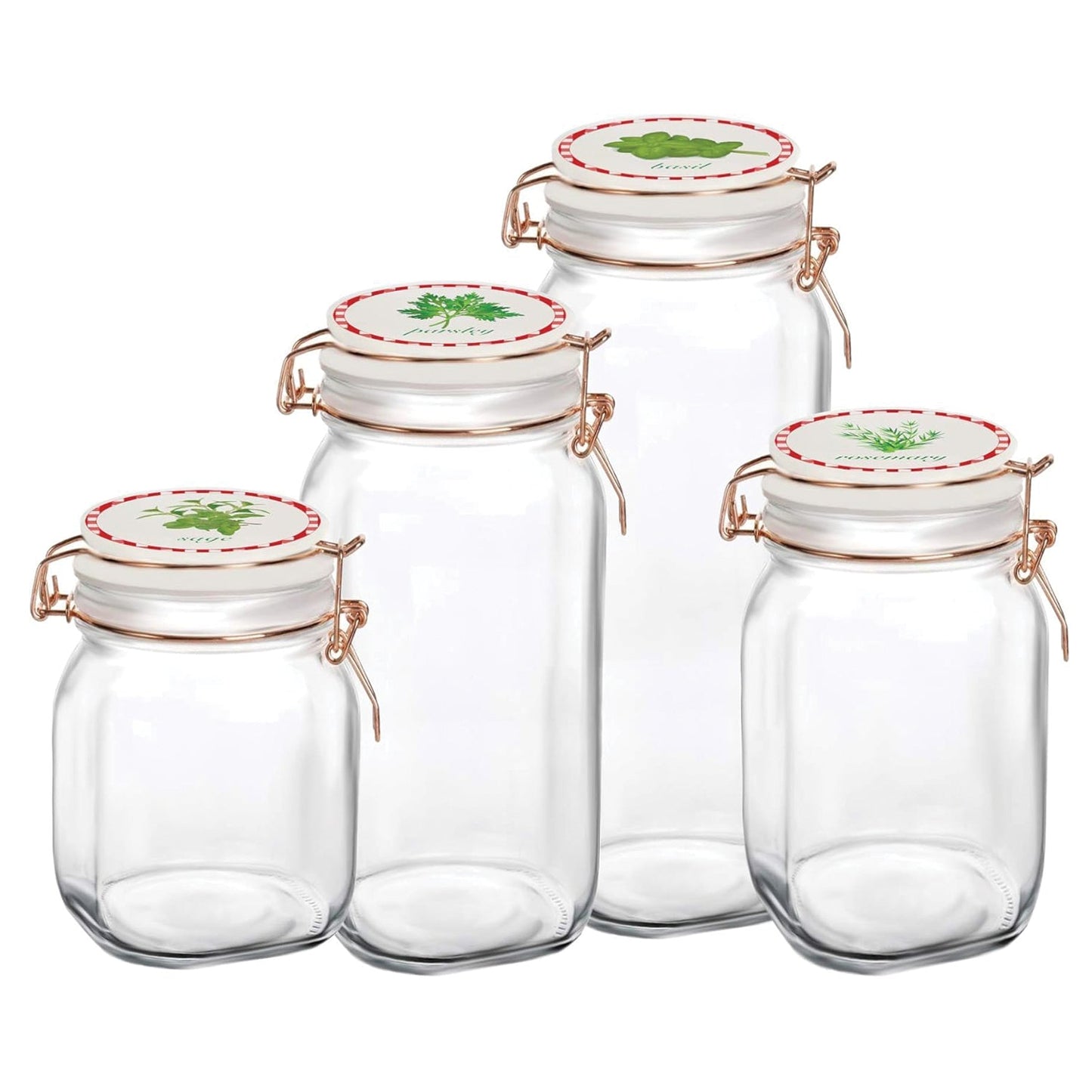 4-Piece Glass Canister Set with Ceramic Herb Decal Lids
