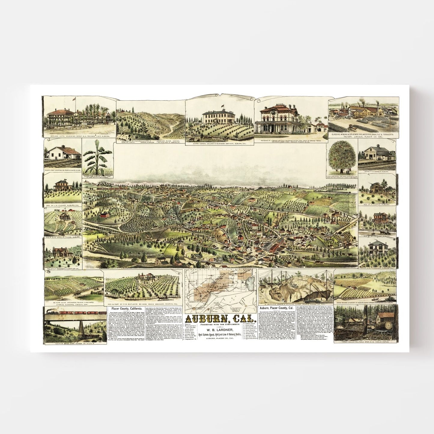 Vintage Map of Auburn, California 1887