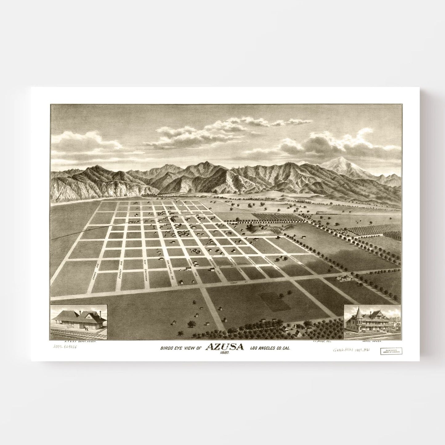 Vintage Map of Azusa, California 1887