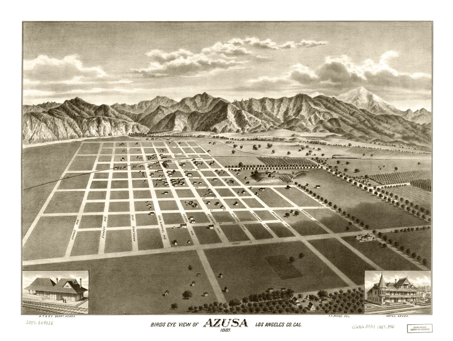 Vintage Map of Azusa, California 1887