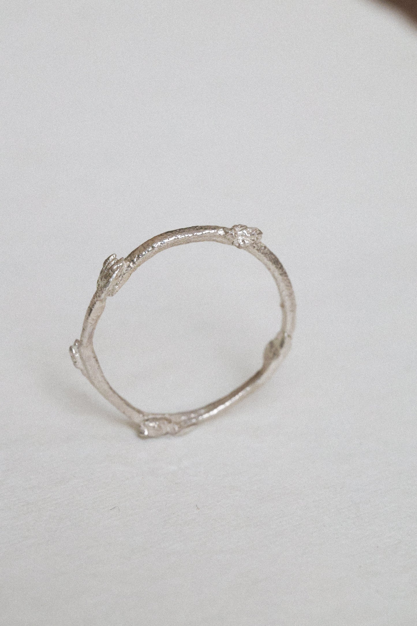 Budding twig ring Size 8, stackable rings, Maine forest botanical jewelry, recycled sterling silver, hand carved