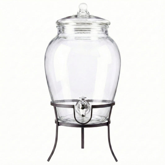 Beverage Dispenser with Metal Rack & Glass Lid 2.7 Gal