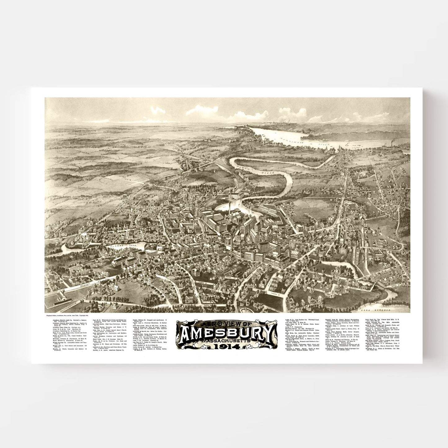 Vintage Map of Amesbury, Massachusetts 1914