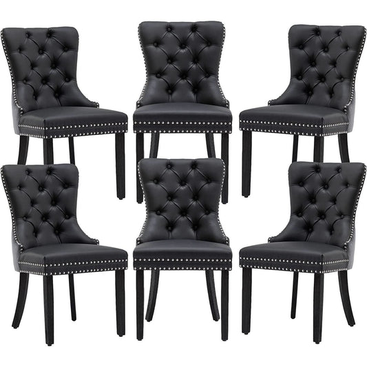 Velvet Dining Chairs Set Of 6 Black And Dark Grey Nailhead Trim