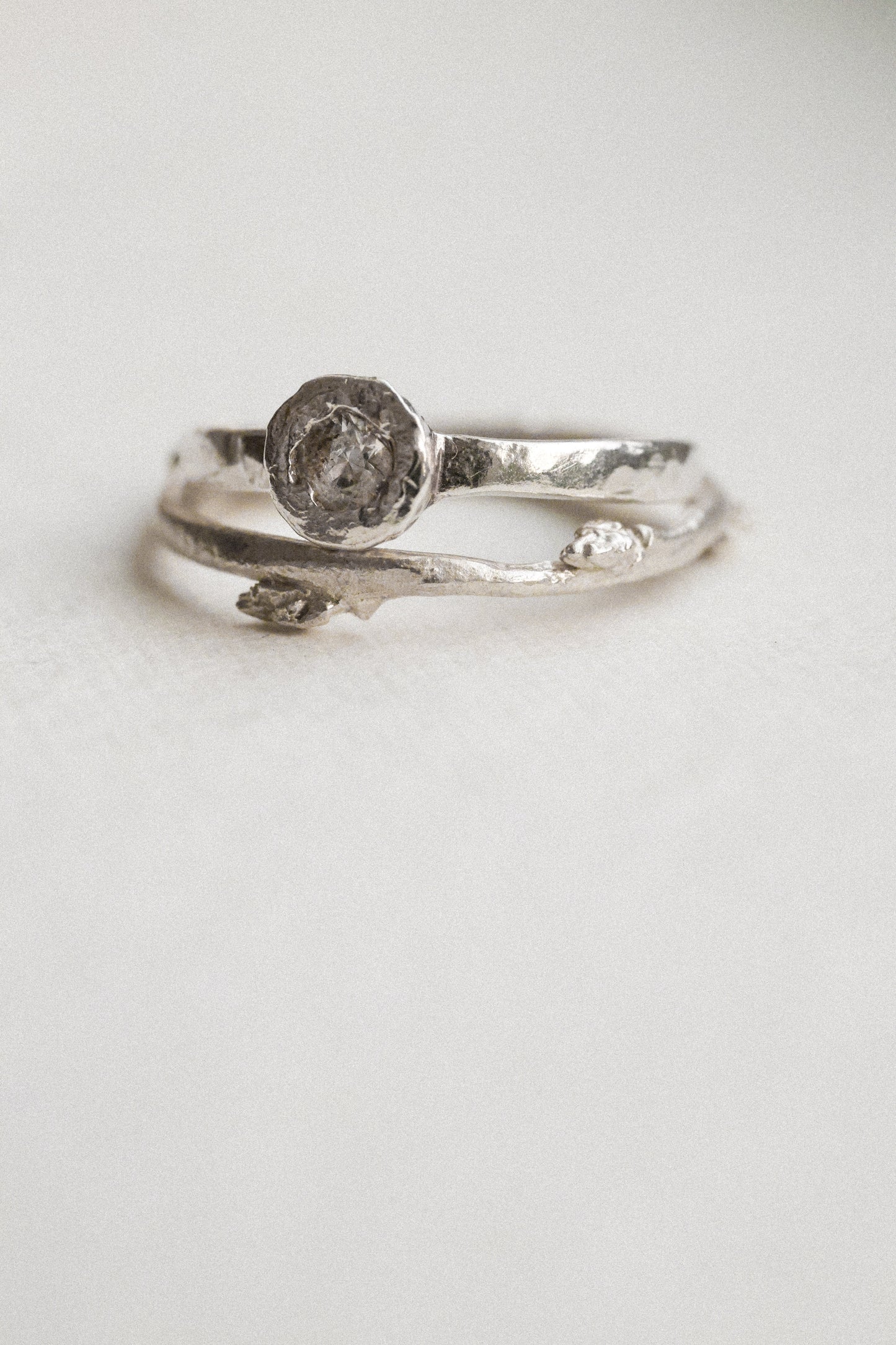 Budding twig ring Size 8, stackable rings, Maine forest botanical jewelry, recycled sterling silver, hand carved