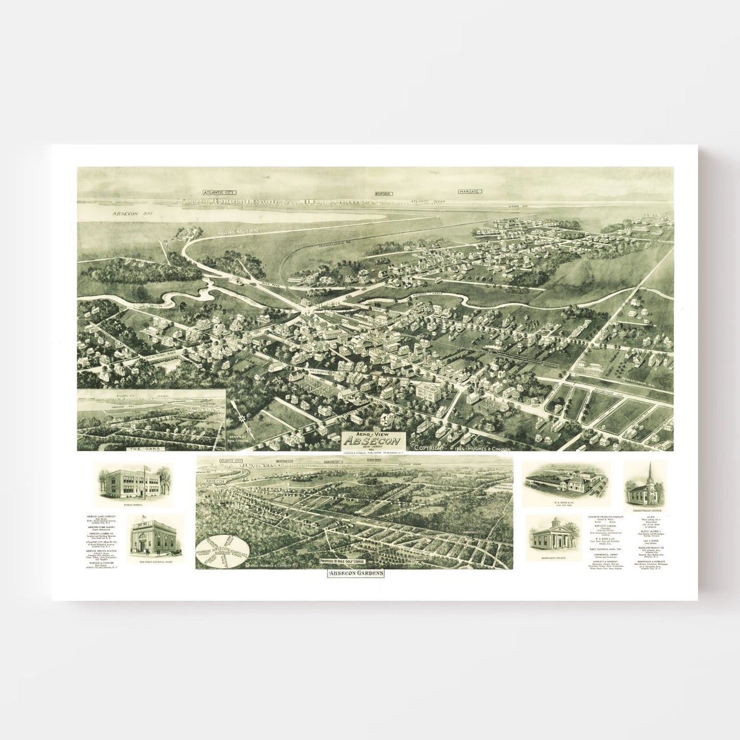 Vintage Map of Absecon, New Jersey 1924