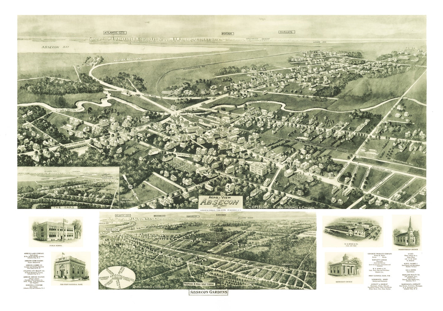 Vintage Map of Absecon, New Jersey 1924