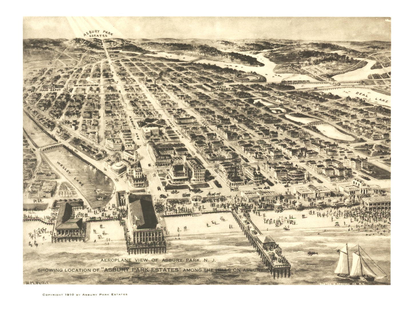 Vintage Map of Asbury Park, New Jersey 1910