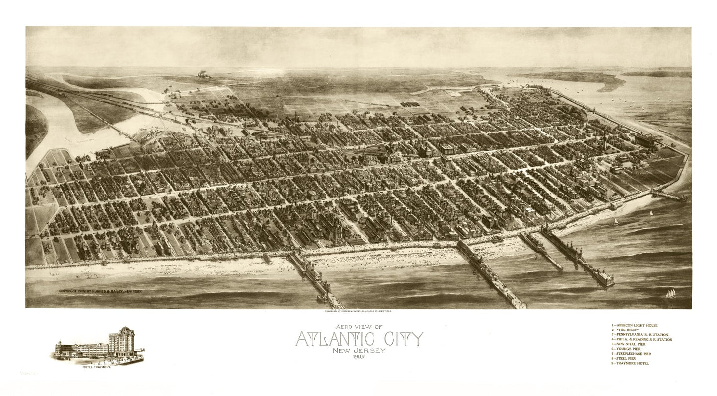 Vintage Map of Atlantic City, New Jersey 1909