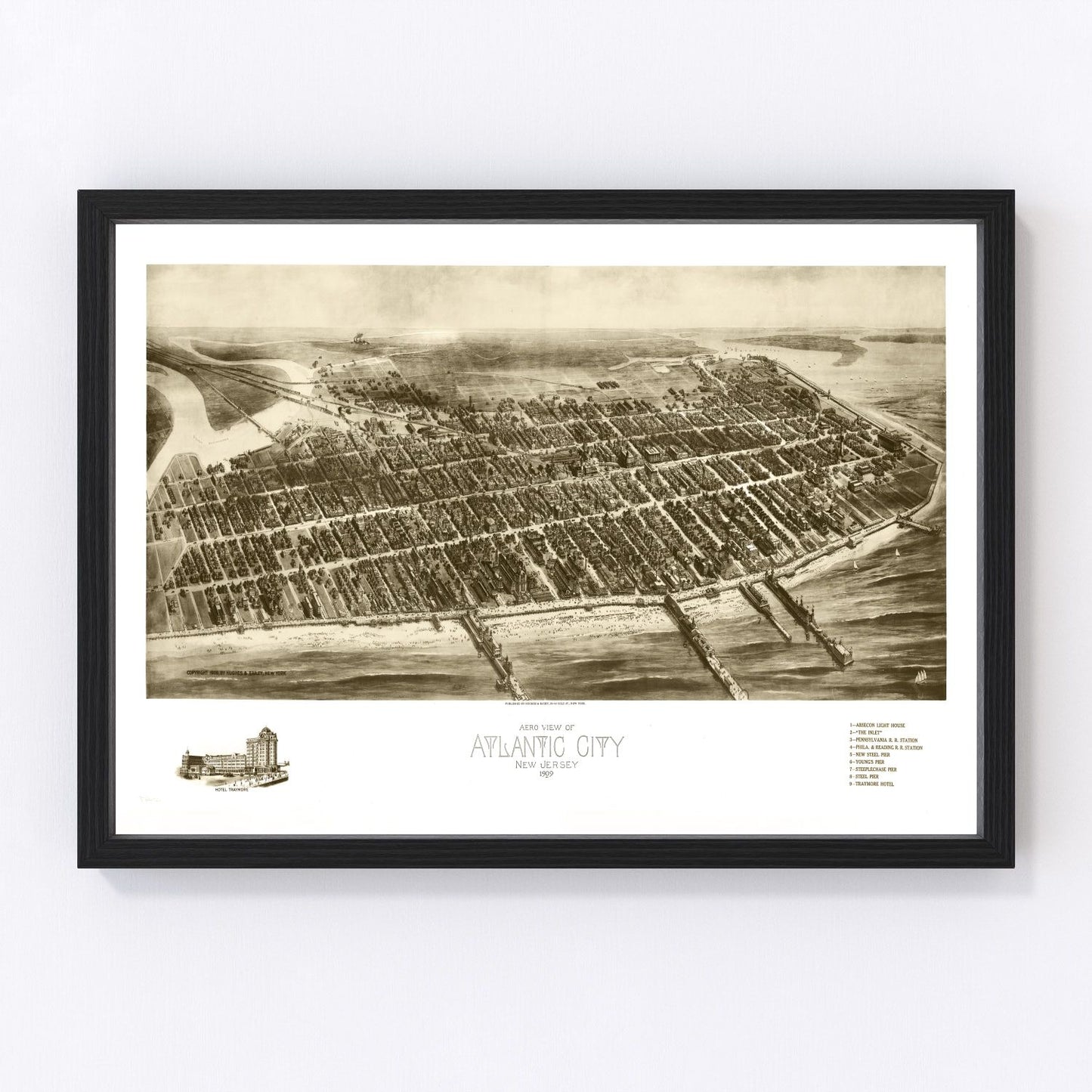 Vintage Map of Atlantic City, New Jersey 1909
