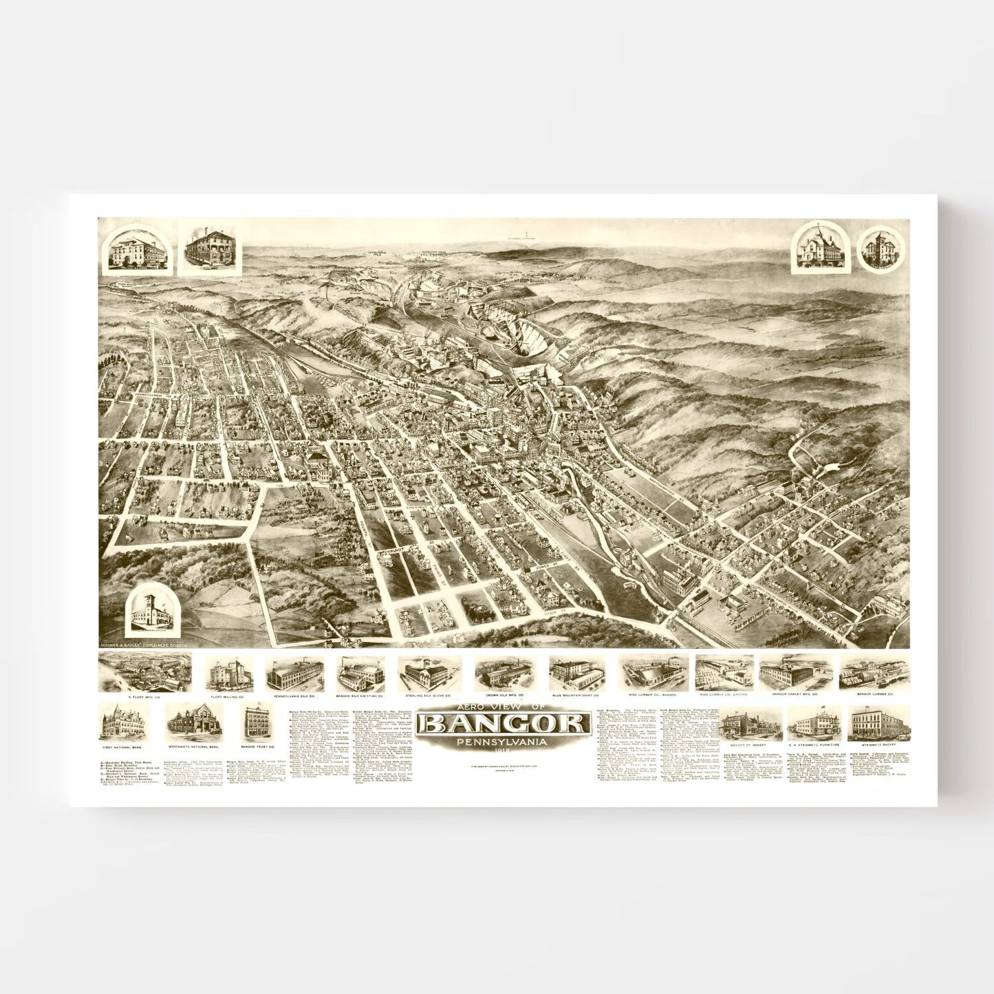 Vintage Map of Bangor, Pennsylvania 1918