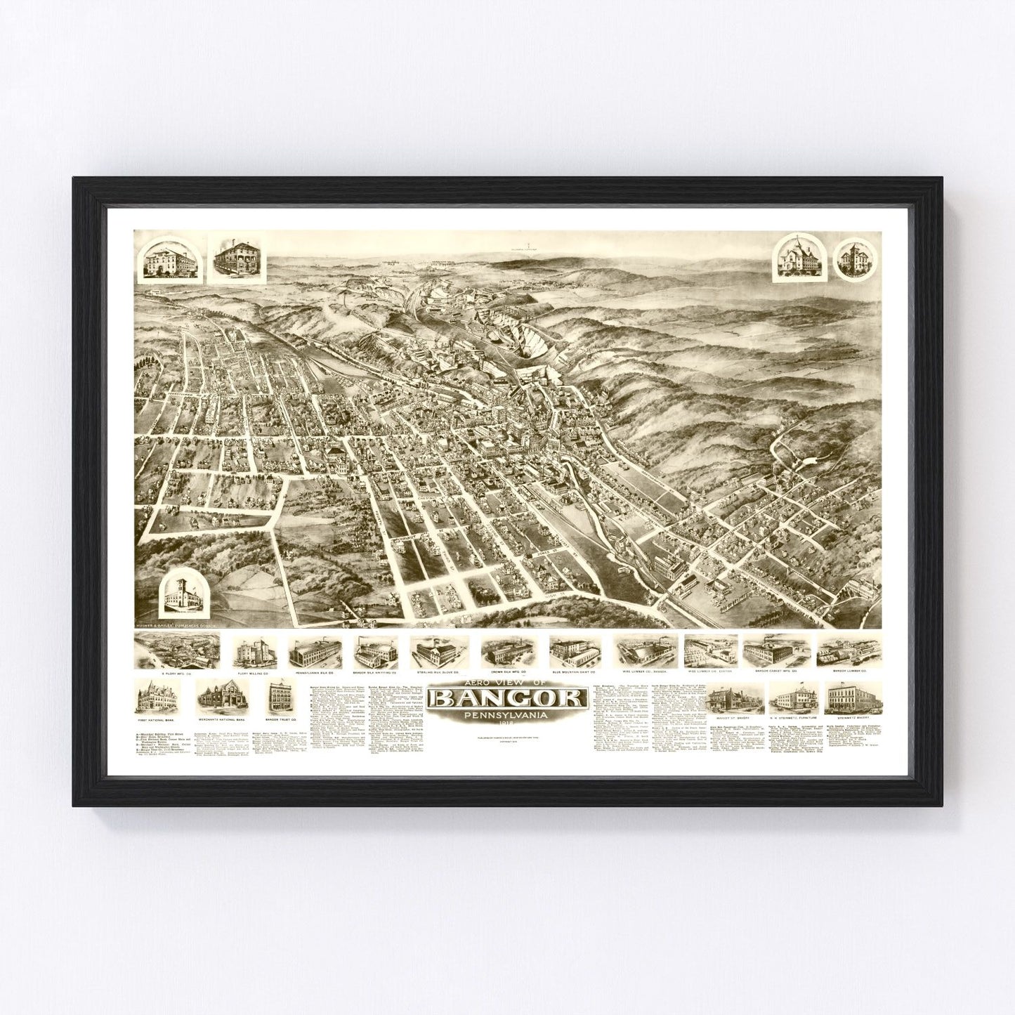 Vintage Map of Bangor, Pennsylvania 1918