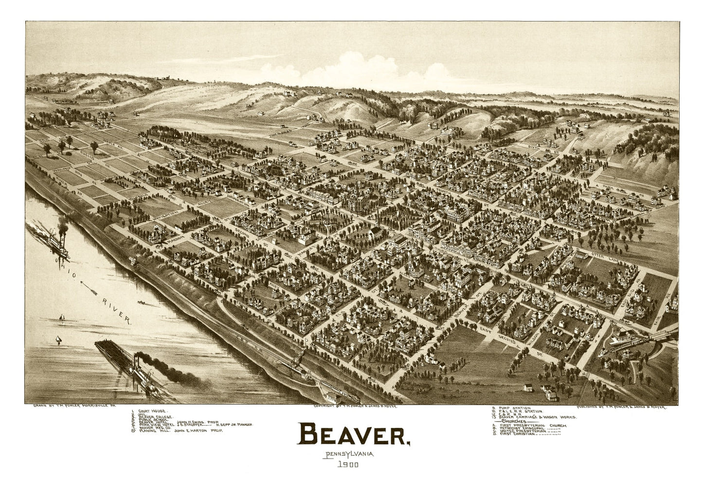 Vintage Map of Beaver, Pennsylvania 1900